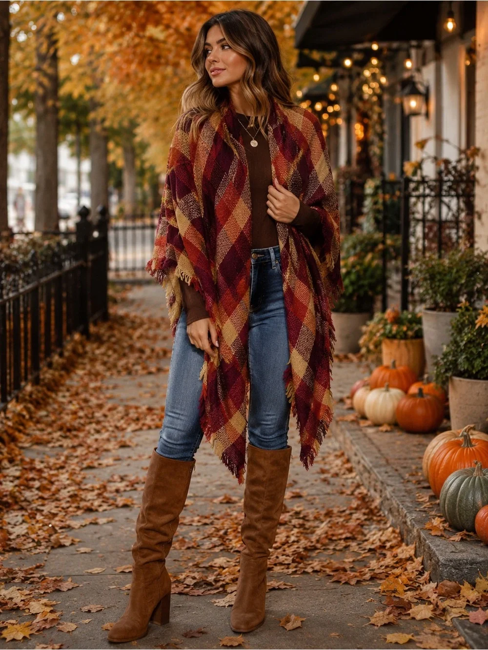 chatties Burgundy Mustard & Tan Plaid and deep burnt orange color.